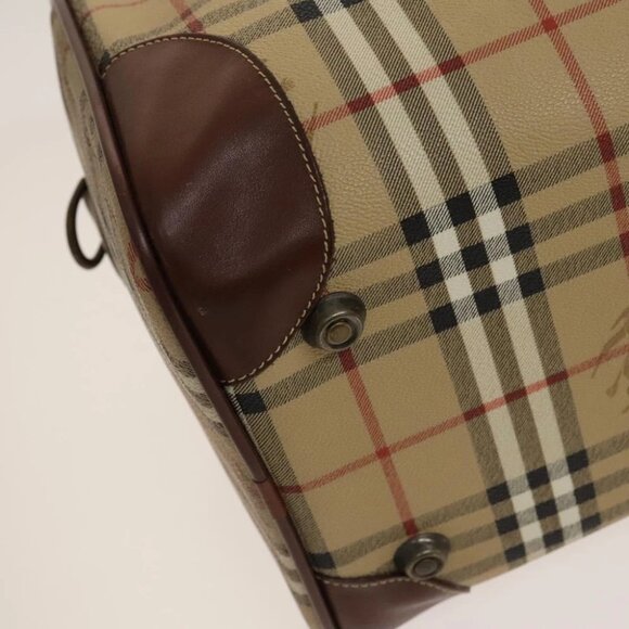 Burberrys Nova Check Boston Bag PVC 2way Beige Gold Auth 117842 - Picture 10 of 16